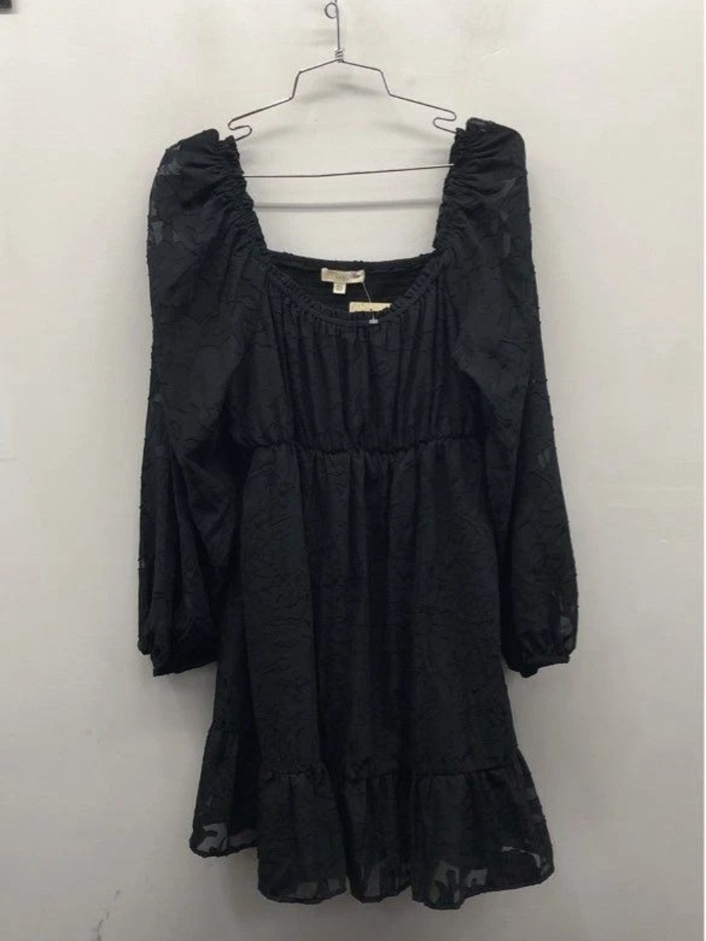 Rewind Black Puff-Sleeve Smocked Mini Dress